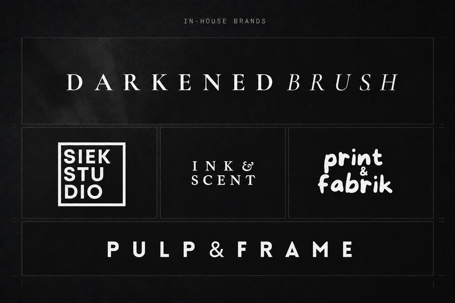 The five in-house brand wordmarks