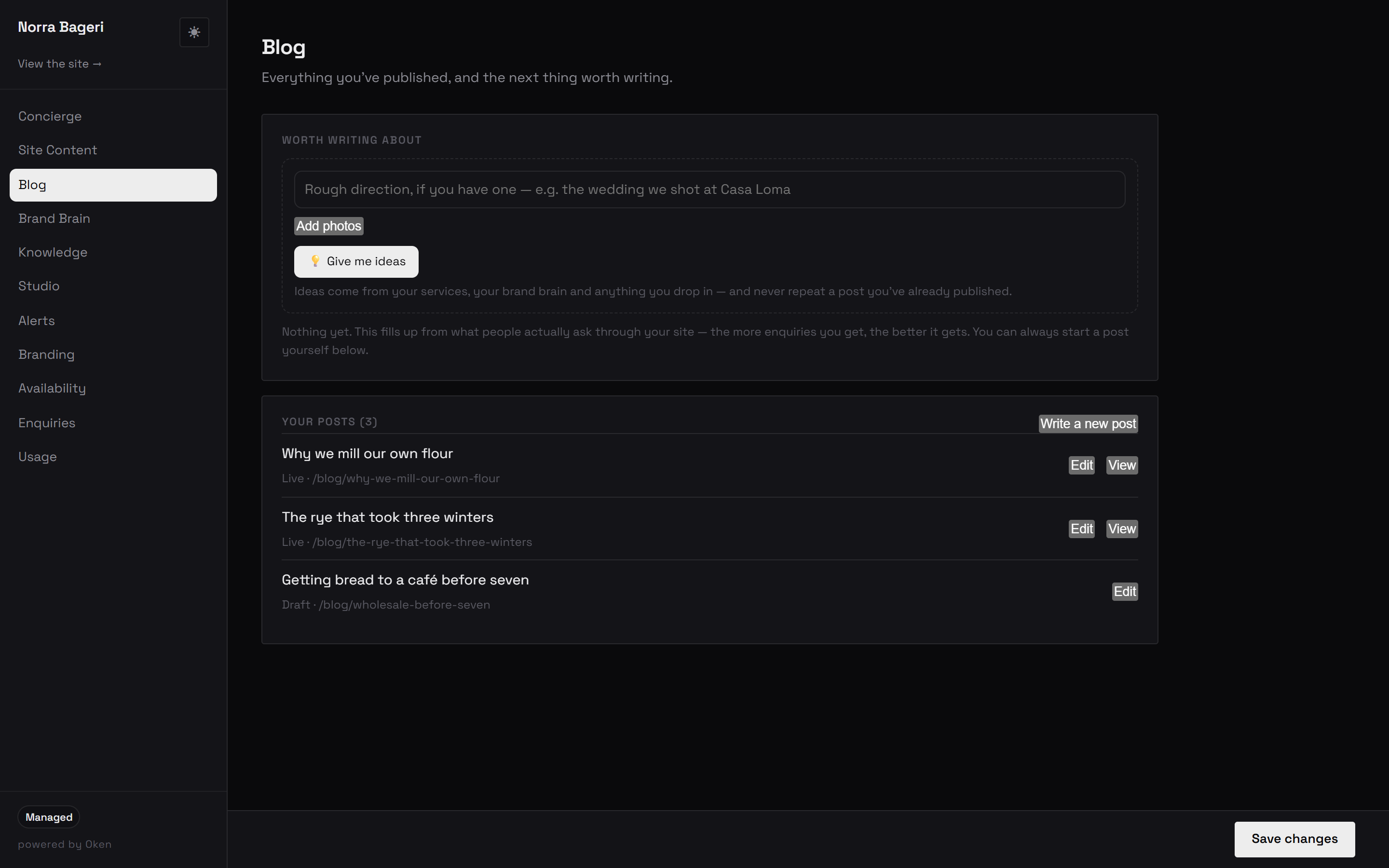 OkenDesk, the owner panel behind a client site