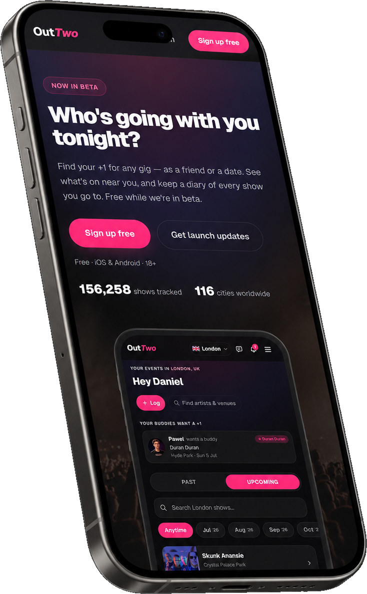 The OutTwo gig diary on a phone
